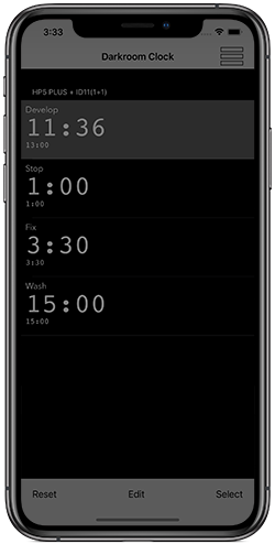 iPhone showing Darkroom clock app